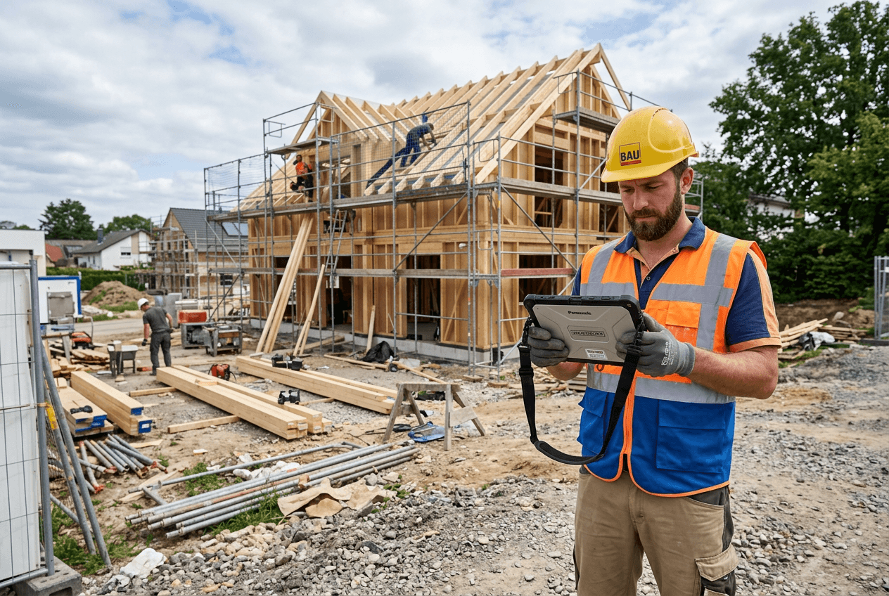 Baustelle als Hintergrundmotiv fuer Handwerk-Faktura
